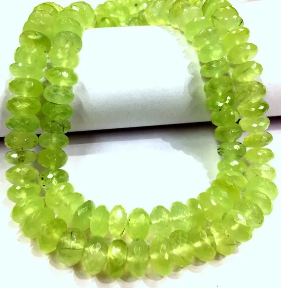 Aaa+ Quality~~natural Prehnite Faceted Rondelle Beads Beautiful Prehnite Rondelle Green Gemstone Beads Prehnite Strand Jewelry Making Beads.