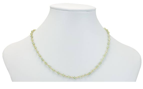 Prehnite Necklace Spaced Chain Link Faceted  Beaded 14k Gold Filled 18 19 Inches Natural Soft Green