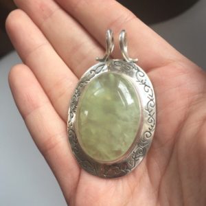 Shop Prehnite Jewelry! Prehnite pendant, Healing Crystals, Vintage Pendant, Roman Pendant, Birthstone Pendant, Green Stone, Huge Pendant, Sterling Silver | Natural genuine Prehnite jewelry. Buy crystal jewelry, handmade handcrafted artisan jewelry for women.  Unique handmade gift ideas. #jewelry #beadedjewelry #beadedjewelry #gift #shopping #handmadejewelry #fashion #style #product #jewelry #affiliate #ad