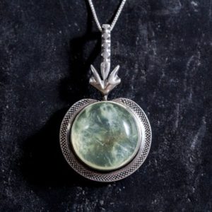Shop Prehnite Pendants! Large Prehnite Necklace, Round Pendant, Natural Prehnite, Celtic Silver Pendant, Statement Necklace, Heavy Pendant, Solid Silver Necklace | Natural genuine Prehnite pendants. Buy crystal jewelry, handmade handcrafted artisan jewelry for women.  Unique handmade gift ideas. #jewelry #beadedpendants #beadedjewelry #gift #shopping #handmadejewelry #fashion #style #product #pendants #affiliate #ad