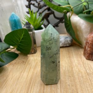 Shop Prehnite Points & Wands! Prehnite Tower Point crystal PT2 | Natural genuine stones & crystals in various shapes & sizes. Buy raw cut, tumbled, or polished gemstones for making jewelry or crystal healing energy vibration raising reiki stones. #crystals #gemstones #crystalhealing #crystalsandgemstones #energyhealing #affiliate #ad