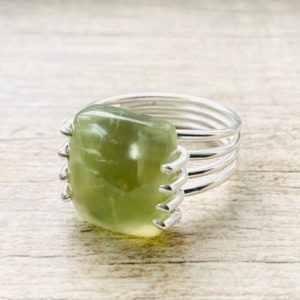 Shop Prehnite Rings! Size 8 Natural Prehnite Ring, Genuine Prehnite Ring, 925 Sterling Silver Ring, Natural Crystal Ring, Natural Stone Ring | Natural genuine Prehnite rings, simple unique handcrafted gemstone rings. #rings #jewelry #shopping #gift #handmade #fashion #style #affiliate #ad
