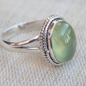 Shop Prehnite Rings! Prehnite Sterling Silver Rings, Stone of prophecy, Gift for her, Natural Green Prehnite, Gemstone Cabochons, Anniversary gift, Stack rings | Natural genuine Prehnite rings, simple unique handcrafted gemstone rings. #rings #jewelry #shopping #gift #handmade #fashion #style #affiliate #ad