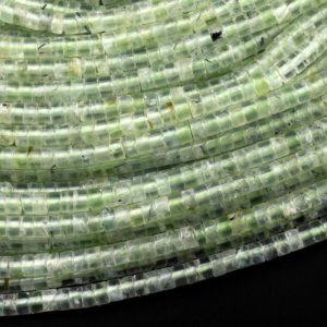 Shop Prehnite Beads! Natural Green Prehnite 4mm Heishi Rondelle Beads 15.5" Strand | Natural genuine beads Prehnite beads for beading and jewelry making.  #jewelry #beads #beadedjewelry #diyjewelry #jewelrymaking #beadstore #beading #affiliate #ad