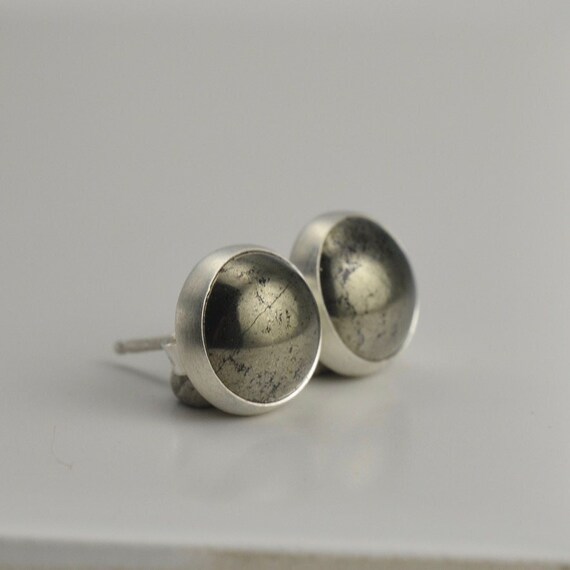 Pyrite 8mm Sterling Silver Stud Earrings Pair