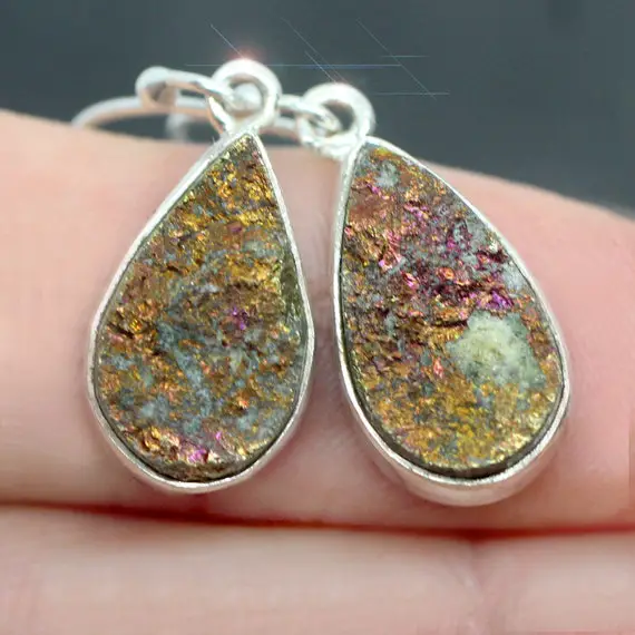Golden Rainbow - Peacock Pyrite (chalcopyrite) Sterling Silver Earrings