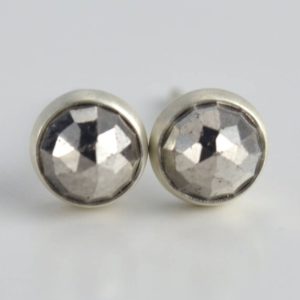 Shop Pyrite Earrings! gray iron pyrite rose cut 4mm sterling silver stud earrings pair | Natural genuine Pyrite earrings. Buy crystal jewelry, handmade handcrafted artisan jewelry for women.  Unique handmade gift ideas. #jewelry #beadedearrings #beadedjewelry #gift #shopping #handmadejewelry #fashion #style #product #earrings #affiliate #ad