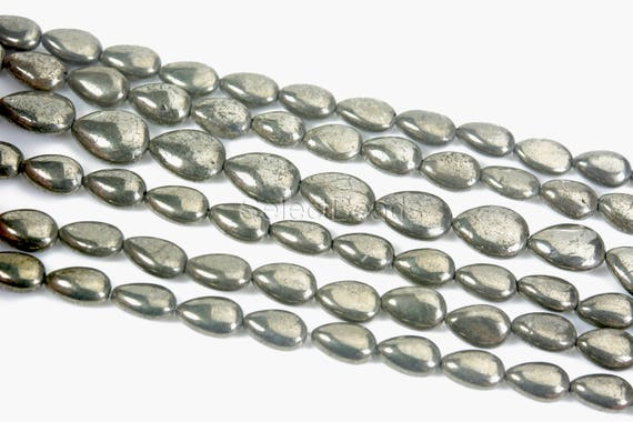 Natural Pyrite Smooth Teardrop Beads - Pyrite Gemstone Briolette Drops Beads - Fool's Gold Stones Supplies - Bronze Drop Beads - 15 Inch