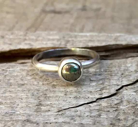 Elegant Minimalist Golden Pyrite Solitaire Sterling Silver Ring