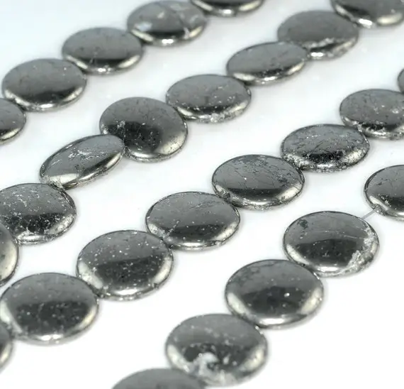 20mm Iron Pyrite Gemstone Flat Round Circle Loose Beads 6.5 Inch Half Strand (90185925-853)