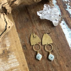Hammered brass earrings with solar quartz | Natural genuine Gemstone earrings. Buy crystal jewelry, handmade handcrafted artisan jewelry for women.  Unique handmade gift ideas. #jewelry #beadedearrings #beadedjewelry #gift #shopping #handmadejewelry #fashion #style #product #earrings #affiliate #ad
