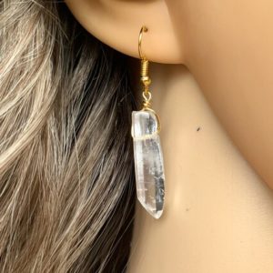 Shop Quartz Crystal Earrings! Raw Clear Quartz Earrings, Gold Crystal Earrings, Gemstone Drop Earrings, Boho Earrings, Gift For Her, Healing Earrings, Sparkly Earrings | Natural genuine Quartz earrings. Buy crystal jewelry, handmade handcrafted artisan jewelry for women.  Unique handmade gift ideas. #jewelry #beadedearrings #beadedjewelry #gift #shopping #handmadejewelry #fashion #style #product #earrings #affiliate #ad