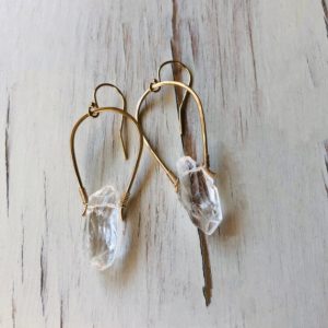 Raw Crystal Quartz Earrings Quartz Dome Earrings Gemstone Jewelry | Natural genuine Quartz earrings. Buy crystal jewelry, handmade handcrafted artisan jewelry for women.  Unique handmade gift ideas. #jewelry #beadedearrings #beadedjewelry #gift #shopping #handmadejewelry #fashion #style #product #earrings #affiliate #ad