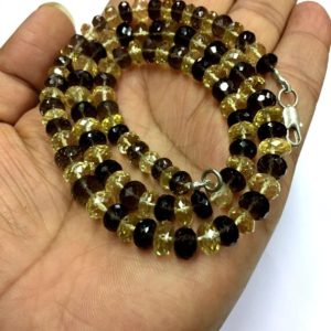 Shop Quartz Crystal Faceted Beads! Beautiful Natural Faceted Lemon+Smoky Quartz Rondelle Shape Beads 7-8mm Gemstone Beads 19" Strand Approx Superb Quality New Arrival | Natural genuine faceted Quartz beads for beading and jewelry making.  #jewelry #beads #beadedjewelry #diyjewelry #jewelrymaking #beadstore #beading #affiliate #ad