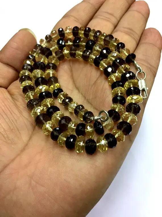 Beautiful Natural Faceted Lemon+smoky Quartz Rondelle Shape Beads 7-8mm Gemstone Beads 19" Strand Approx Superb Quality New Arrival