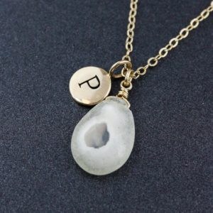 Shop Quartz Crystal Necklaces! White Solar Quartz Initial Necklace, Silver or Gold, Personalized | Natural genuine Quartz necklaces. Buy crystal jewelry, handmade handcrafted artisan jewelry for women.  Unique handmade gift ideas. #jewelry #beadednecklaces #beadedjewelry #gift #shopping #handmadejewelry #fashion #style #product #necklaces #affiliate #ad