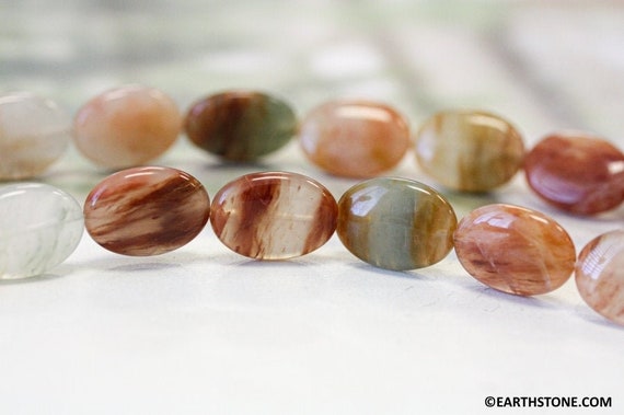 M/ Red Hematoid Quartz 13x18mm/ 15x20mm Flat Oval Beads  15.5" Strand Natural Quartz Gemstone Beads For Jewelry Making