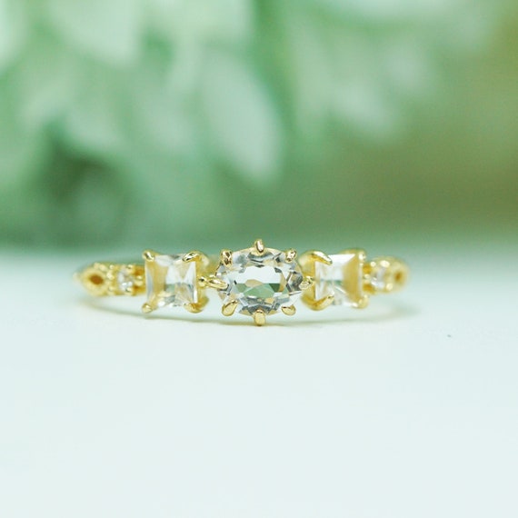Dainty Quartz Ring | Multi-quartz Ring Jewelry | Gold Band Quartz | Simple Ring | Statement Ring | Women's Ring | Celebration Gift For Her