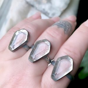 Rock Crystal quartz coffin ring, white quartz | Natural genuine Gemstone rings, simple unique handcrafted gemstone rings. #rings #jewelry #shopping #gift #handmade #fashion #style #affiliate #ad