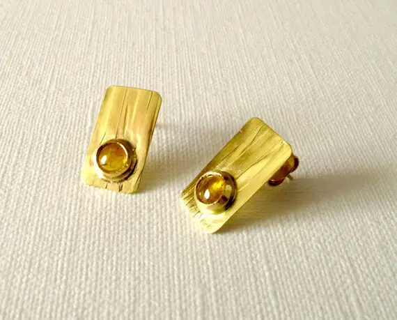 Rain Earrings Gold Earrings 18kt Gold Textured Earrings With Natural Yellow Sapphire Earrings