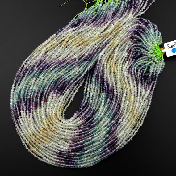 Aaa Grade Gemmy Natural Rainbow Fluorite Faceted 3mm Round Beads Micro Laser Cut Purple Green Yellow Gemstone 15.5" Strand