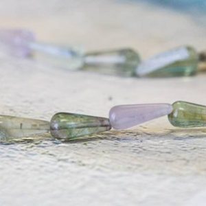 M/ Fluorite 6x16mm Teardrop Beads 15.5" Strand Natural Green And Rainbow Fluorite Crystal Smooth Teardrop For Crafts For Jewelry making | Natural genuine other-shape Gemstone beads for beading and jewelry making.  #jewelry #beads #beadedjewelry #diyjewelry #jewelrymaking #beadstore #beading #affiliate #ad
