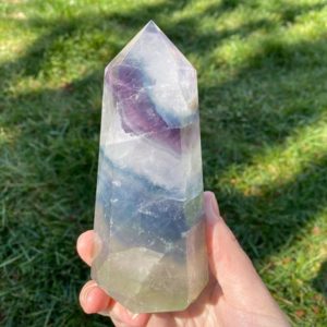 5.2" Dendritic Rainbow Fluorite Tower, Dendrites In Purple Green Clear Polished Fluorite Point #1
