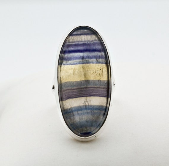 Sterling Silver Rainbow Fluorite Ring Size 7