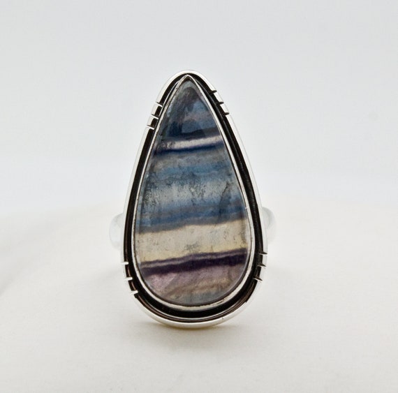Sterling Silver Rainbow Fluorite Ring Size 5