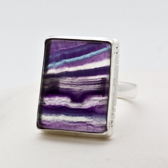 Sterling Silver Rainbow Fluorite Ring Size 9