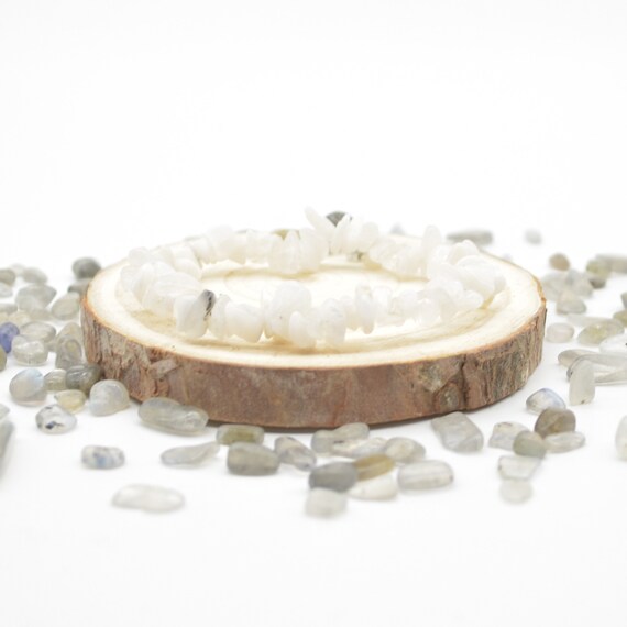 Rainbow Moonstone  Gemstone Chips   Beads  Bracelet Sample Strand - 5mm - 8mm - 7.5" Long