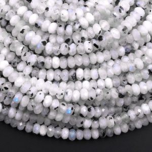 Shop Rainbow Moonstone Beads! Faceted Natural Blue Rainbow Moonstone Rondelle Beads 4mm 5mm 8mm 15.5" Strand | Natural genuine beads Rainbow Moonstone beads for beading and jewelry making.  #jewelry #beads #beadedjewelry #diyjewelry #jewelrymaking #beadstore #beading #affiliate #ad