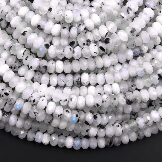 Faceted Natural Blue Rainbow Moonstone Rondelle Beads 4mm 5mm 8mm 15.5" Strand