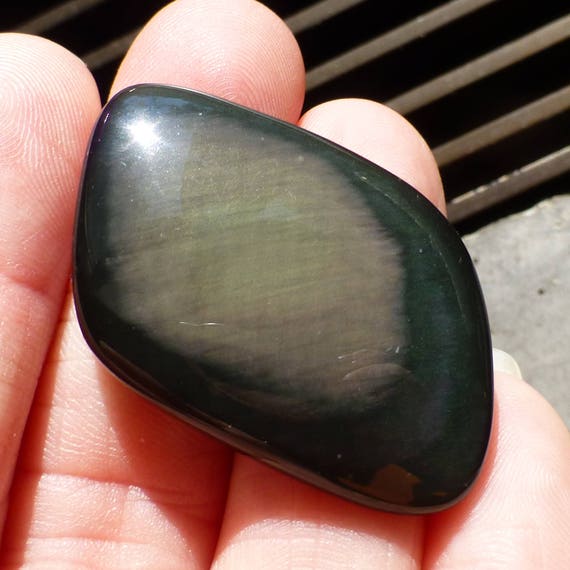 Black Rainbow Obsidian Cabochon Free Form Designer Handmade One Of A Kind Mexican Purple Blue Perfect Masculine Jewelry Fantasy Irridescent