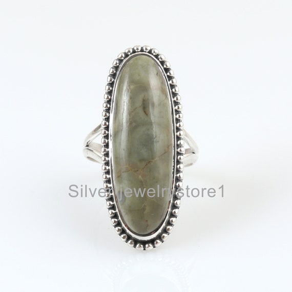 925 Sterling Silver Natural Rainforest Jasper Ring | Designer Oval Shape Stone Silver Ring | Handmade Wedding Jewelry | Present For Her Gift