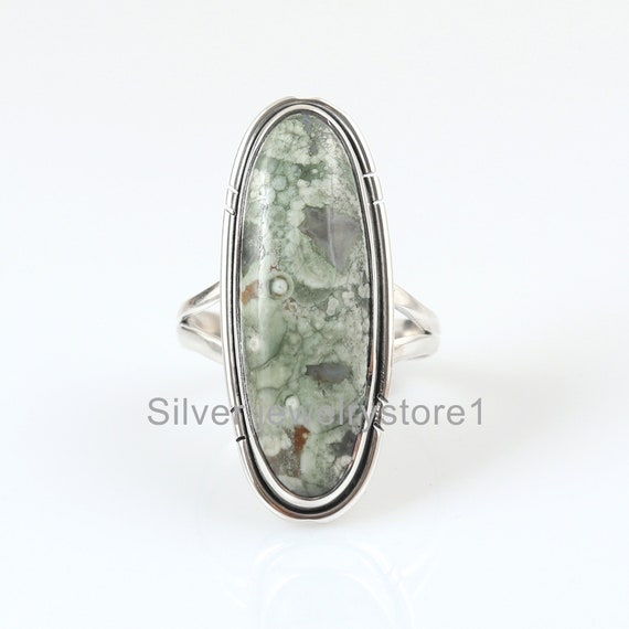 Real Rainforest Jasper Ring, Polished Gemstone Ring, Big Stone Ring, Natural Stone Ring, 925 Sterling Silver Ring, Wonderful Gift Ring