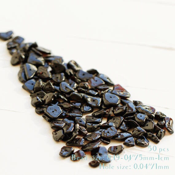 Raw Baltic Amber Beads | Genuine Amber Beads | Baltic Amber Chips | Freeform Amber Beads | Black Amber Beads | Black Beads | 50 Pcs