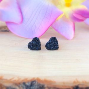 Shop Black Tourmaline Earrings! Raw Black Tourmaline Heart Stud Earrings, Natural Gemstone Studs, Genuine Stone, Crushed, Cluster, Rough Crystal, Rock, Protection, Gift | Natural genuine Black Tourmaline earrings. Buy crystal jewelry, handmade handcrafted artisan jewelry for women.  Unique handmade gift ideas. #jewelry #beadedearrings #beadedjewelry #gift #shopping #handmadejewelry #fashion #style #product #earrings #affiliate #ad
