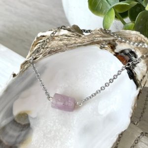 Shop Kunzite Necklaces! Raw Kunzite Necklace, Minimalist Gemstone Necklace, Dainty Necklace, Kunzite Crystal Necklace, Bohemian Accessories, Gemstone Necklace, | Natural genuine Kunzite necklaces. Buy crystal jewelry, handmade handcrafted artisan jewelry for women.  Unique handmade gift ideas. #jewelry #beadednecklaces #beadedjewelry #gift #shopping #handmadejewelry #fashion #style #product #necklaces #affiliate #ad