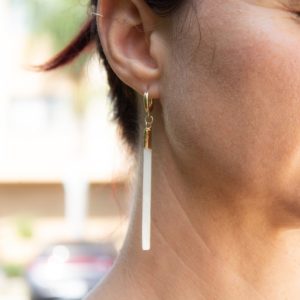 Raw Selenite Earrings, Gold Filled Gemstone Huggie Earrings, Selenite Pendant Earrings, Gold Huggie Hoop Earrings, Super Long Earrings | Natural genuine Selenite earrings. Buy crystal jewelry, handmade handcrafted artisan jewelry for women.  Unique handmade gift ideas. #jewelry #beadedearrings #beadedjewelry #gift #shopping #handmadejewelry #fashion #style #product #earrings #affiliate #ad