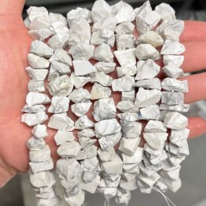 Shop Howlite Chip & Nugget Beads! Natural Raw White Gray Howlite Gemstone Drilled Rough Nuggets Beads | Sold by 7 Inch Strand | Size 5-10mm | Natural genuine chip Howlite beads for beading and jewelry making.  #jewelry #beads #beadedjewelry #diyjewelry #jewelrymaking #beadstore #beading #affiliate #ad