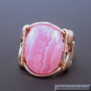 Shop Rhodochrosite Rings! 14 K Gold Filled Rhodochrosite Wire Wrapped Ring | Natural genuine Rhodochrosite rings, simple unique handcrafted gemstone rings. #rings #jewelry #shopping #gift #handmade #fashion #style #affiliate #ad