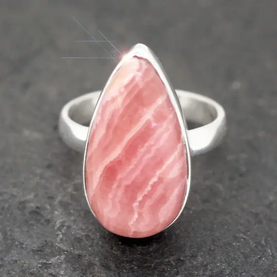 Watermelon Pink - Rhodochrosite Sterling Silver Ring - Size 6