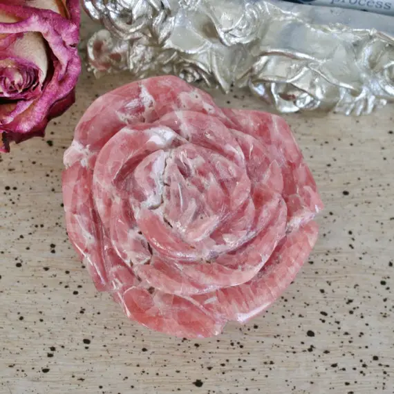Rhodochrosite Rose Carving, Hands Carved Flower From Capilitas, Argentina, 1.99"x1.90"x0.93"