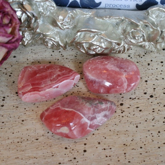 Rhodochrosite Set Of 3, Hand Polished Rhodochrosite From Argentina, Stones For The Heart Chakra, T13