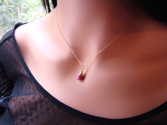 Sale Pink Brown Rhodonite Gold Pendant Teardrop Necklace, Genuine Gemstone Jewelry, Minimalist Necklace.  Wire Wrapped