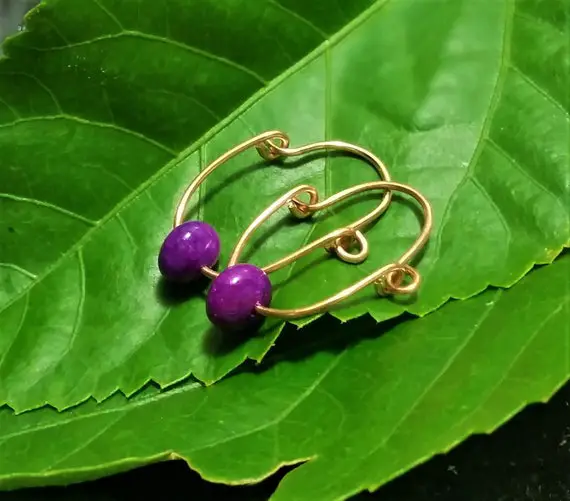 Rose Gold Tone Bronze Hoop Earrings. Purple Gold Earrings ,purple Earrings , Sugilite Earrings. Rose Gold Earrings. Hoop Earrings