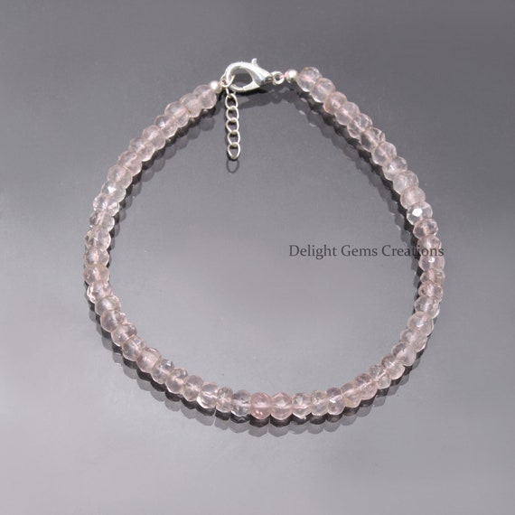 Rose Quartz Faceted Rondelle Beads Bracelet, 5mm Rose Quartz Roundel Bracelet, Crystal Bracelet, Women's Bracelet, Gift For All Occasions