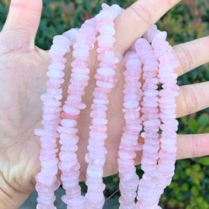 Shop Rose Quartz Chip & Nugget Beads! 1 Strand/15" Natural Grade A Rose Quartz Healing Gemstone Free Form 8-10mm Tumbled Pebble Rock Stone Beads for Earrings Charm Jewelry Making | Natural genuine chip Rose Quartz beads for beading and jewelry making.  #jewelry #beads #beadedjewelry #diyjewelry #jewelrymaking #beadstore #beading #affiliate #ad