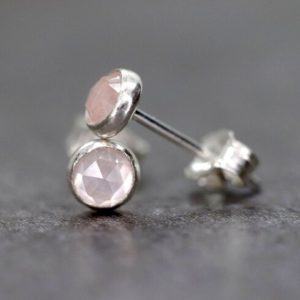 Rose Quartz Stud Earrings, Valentine's Day Gift, Faceted Rose Cut Rose Quartz Earrings, Pale Pink Earrings, Gift for Mom, Love Stone Gift | Natural genuine Array earrings. Buy crystal jewelry, handmade handcrafted artisan jewelry for women.  Unique handmade gift ideas. #jewelry #beadedearrings #beadedjewelry #gift #shopping #handmadejewelry #fashion #style #product #earrings #affiliate #ad